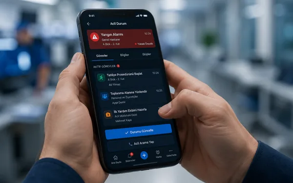 Mobil cihaz üzerinden bildirim ve görev takibi yapan sağlık çalışanı