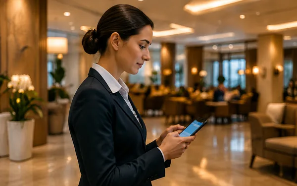 Otel içerisinde iletişim sağlayan bir çalışan