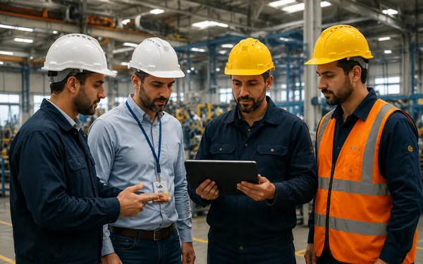 Fabrika içinde birlikte çalışan ekipler